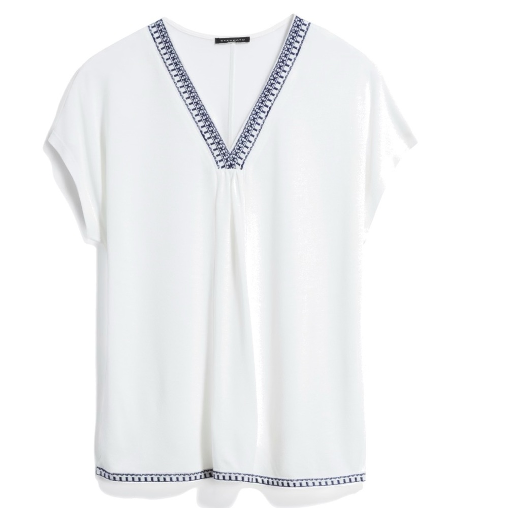 Denzel Embroidery Trim V-Neck Knit Top- Size Medium